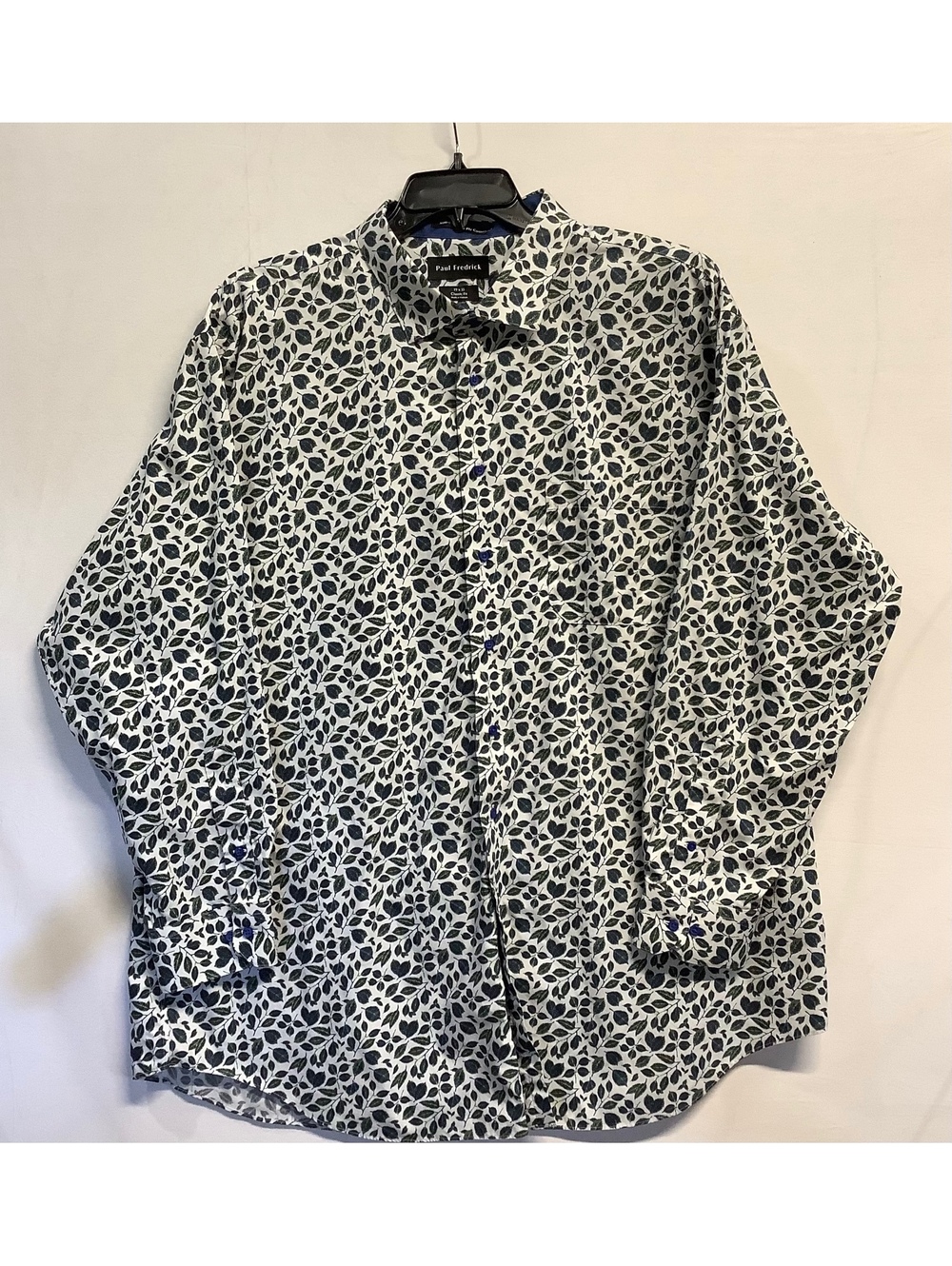 New Paul Fredrick Classic Fit Men's Dress Shirt with Leaf Print, 19x35